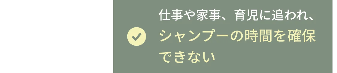 仕事や家事、育児に追われ、 シャンプーにまとまった 時間を確保できない